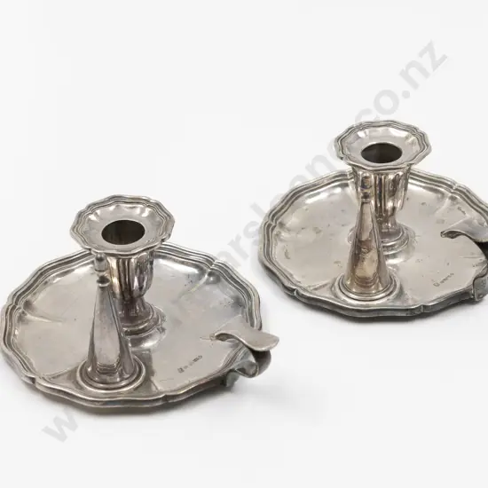 Pair Early Victorian Silver Plate Chamber Sticks