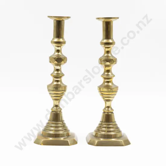 Pair Victorian Brass Column Candlestick