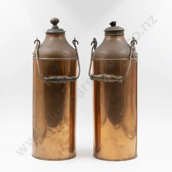 Two Victorian Manor House Kitchen Copper Milk Canisters