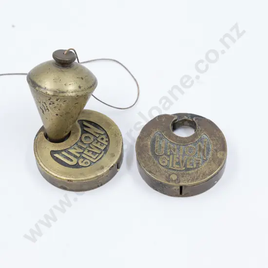 Two Union Six Lever Padlocks (No Keys) & Brass Plum Bob