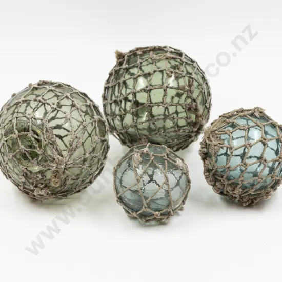 Four Small Original Roped Glass Buoys