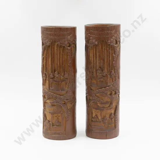 Pair of Chinese Carved Bamboo Brush Pots