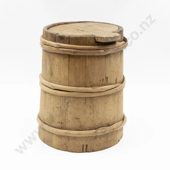 Mid/Late C19th Coopered Strapped Pine Pantry Storage Canister