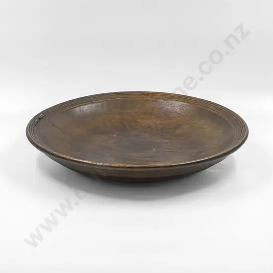 Antique French Chestnut Wooden Bowl with old copper wire repair