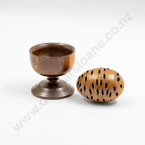 C19th Turned Fruitwood Goblet & Smoothed Pinecone