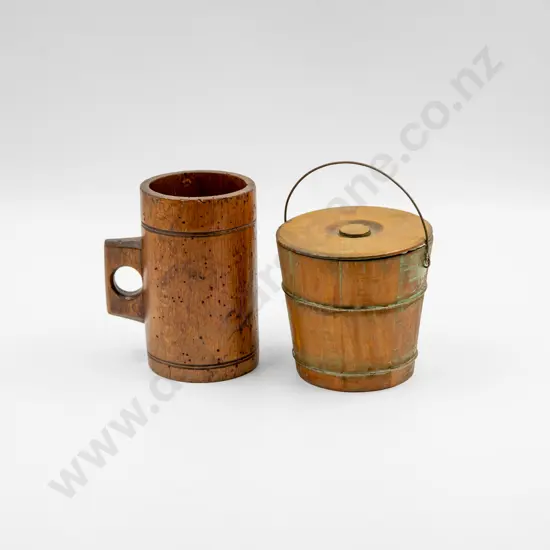 Early C20th Small Wooden Kitchen Pail & Wooden Measure