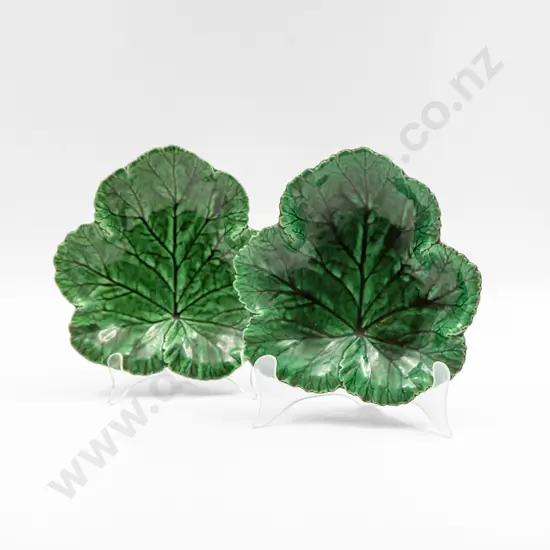 Two Wedgwood Green Glazed Leaf Moulded & Shapes Serving Plates