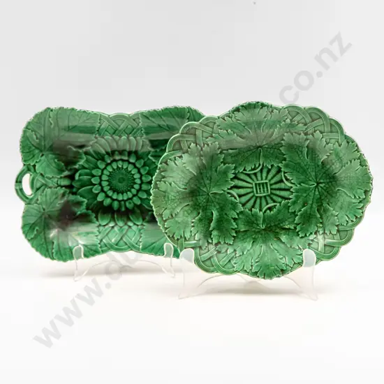 Two Wedgwood Green Glazed Leaf Moulded Serving Dishes