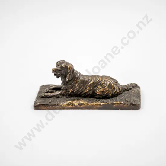 Late C19th Cast Brass Model of a Reclining Dog