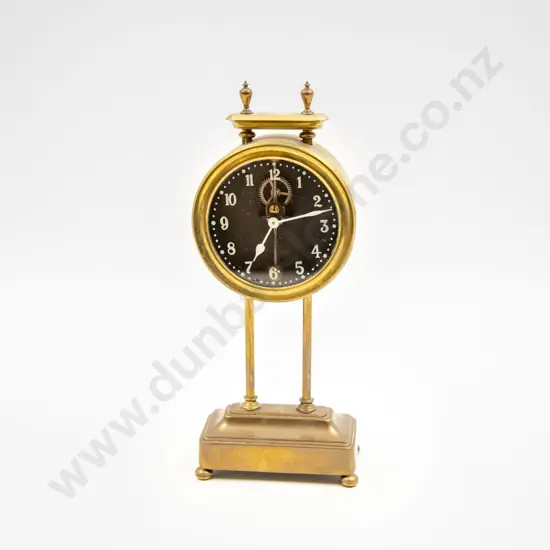 English Brass Cased Ratchet Lever Wind Desk Clock