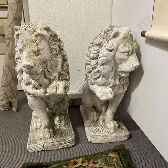 Pair Early C20th Wellington Cast Concrete Gate Lions