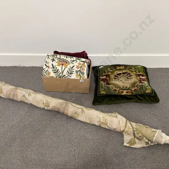 Approximate 2 metres Embroidered Linen with Other Brocade & Vintage Cushion