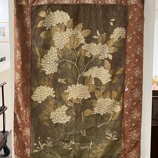 Antique Chinese All Silk Embroidered Floral Panel