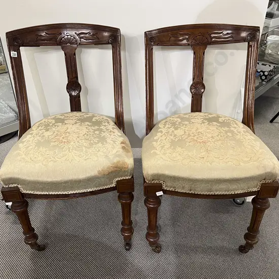 Pair Late Vict Mahogany Carved Back Side Chairs