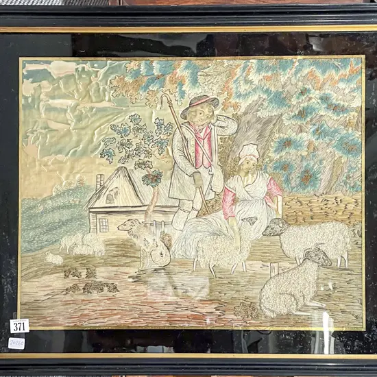 Circa 1800 Wool & Stumpwork Embroidery on Silk