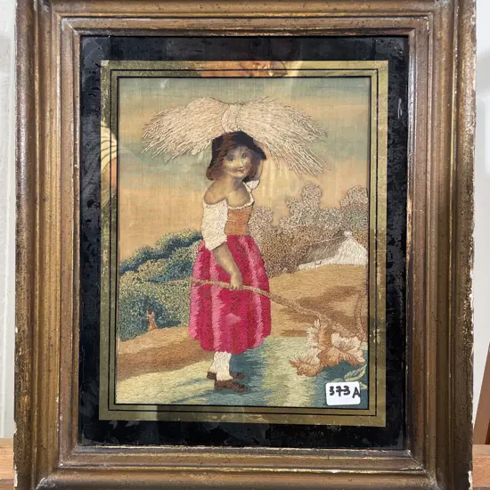 Georgian Framed Silk Embroidery of Young Girl