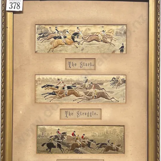 Silk Stevengraph Three Panels Steeplechase