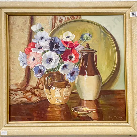 Anemones Still Life Oil on Board