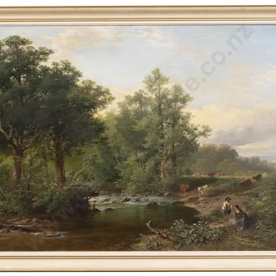 William Williams of Plymouth (1808 - 1895) - Riverside Pastoral Landscape With Figures