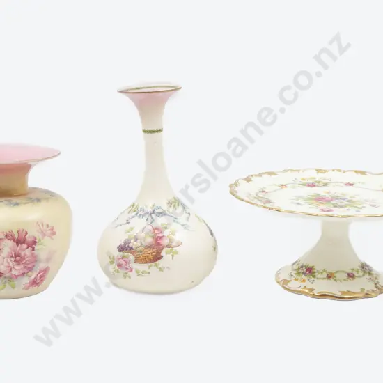 Two Shelley Vases and Cake Plate