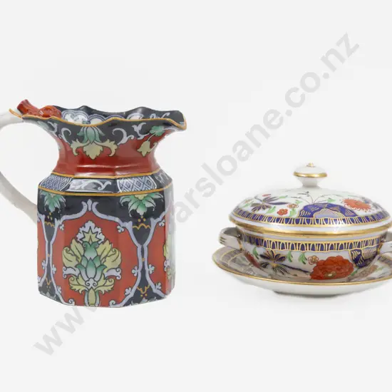 Shelley Imari Pattern Soup Coupe with Cover & Jug in the style of Masons