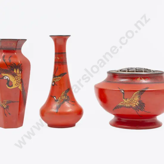 Three Shelley Vases in Crane Pattern