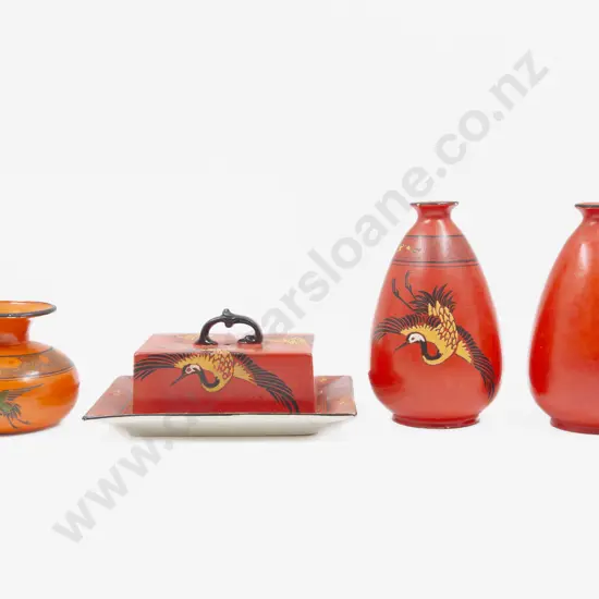 Shelley Crane Pattern Butter Dish with Three Others