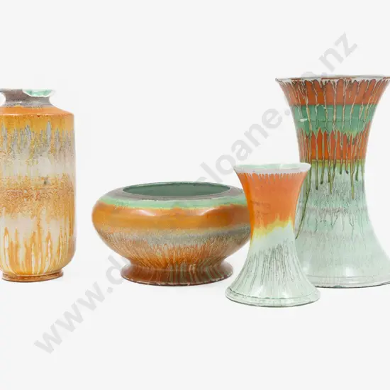 Four Various Shelley Dripware Vases one with large chip to rim