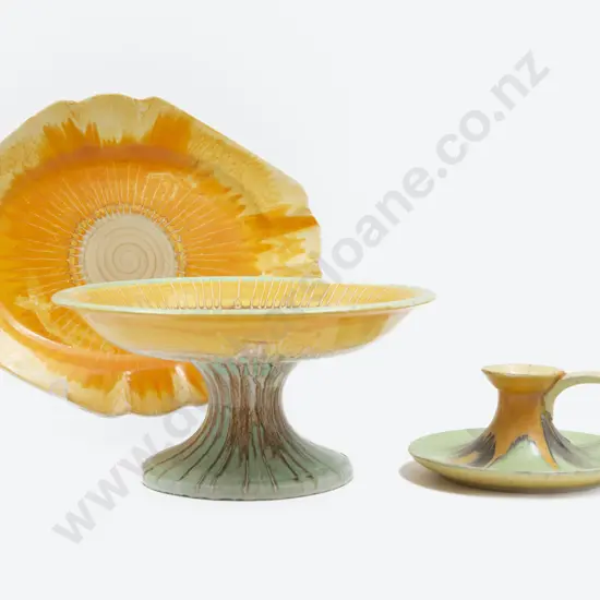 Shelley Dripware Pedestal Bowl & Two Others candlestick holder has hairline crack