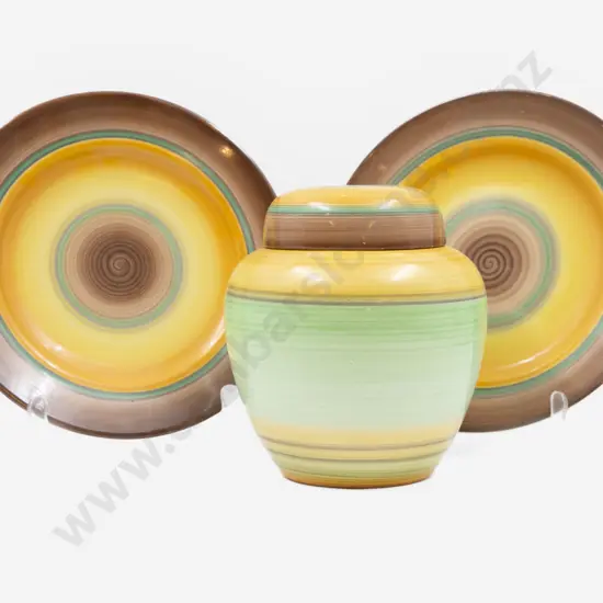 Shelley Lidded Ginger Jar with Two Plates scratches to lid and lip of jar