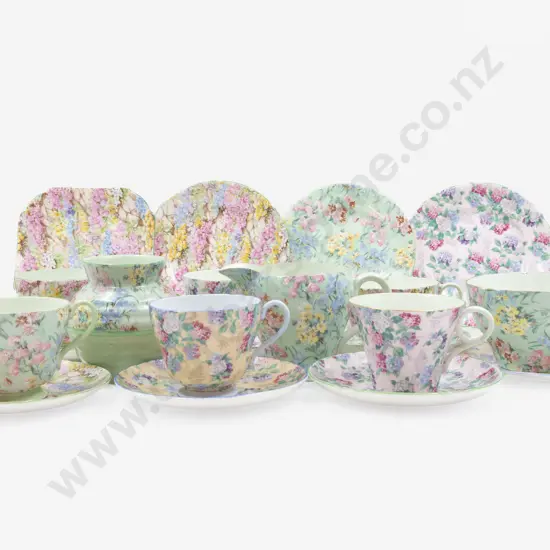 Six Shelley All Over Floral Cup Saucer Plates with Jug & Two Others
