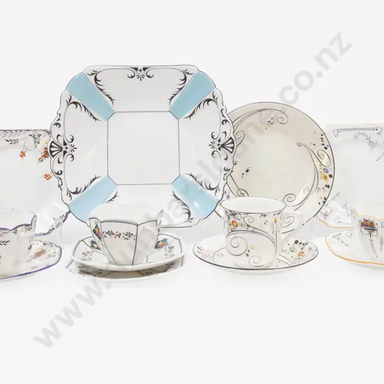 Four Shelley Cup Saucer Plates with Cake Plate