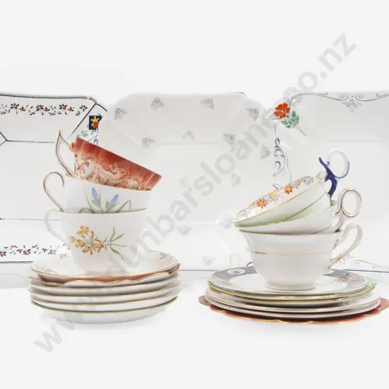 Six Shelley Fancy Cup Saucer Plates with Three Cake Plates