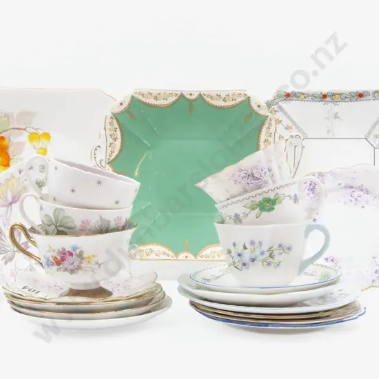 Six Shelley Fancy Cup Plate Saucers with Three Cake Plates
