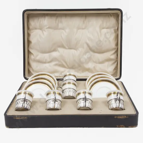Boxed Shelley Sterling Silver Mounted Coffee Set