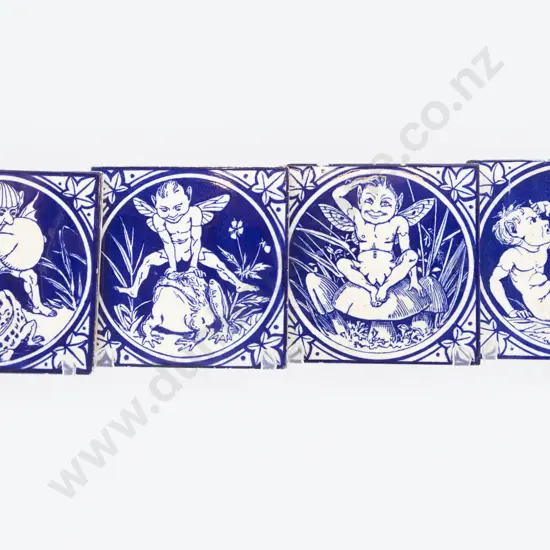 Late Victorian Four Minton Blue and White Tiles