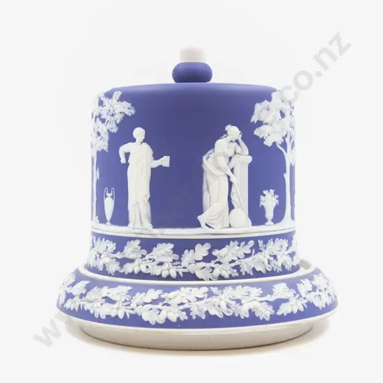 Unmarked Wedgwood Blue Jasperware Cheese Cover & Tray
