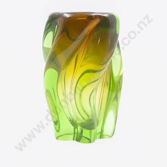 Murano Green Tinted Amber Glass Vase