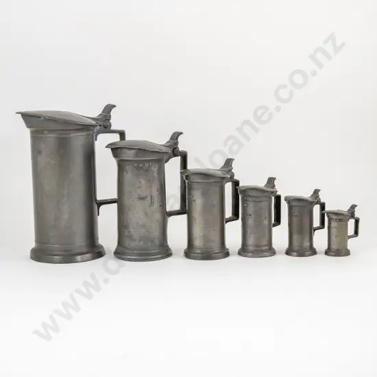 Set Of 6 C19th French Pewter Lidded Measures