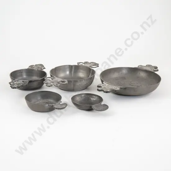 Five Various Antique Pewter Wine Tasters