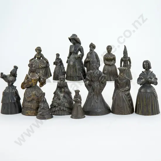 14 Antique European Bronze Figural Bells