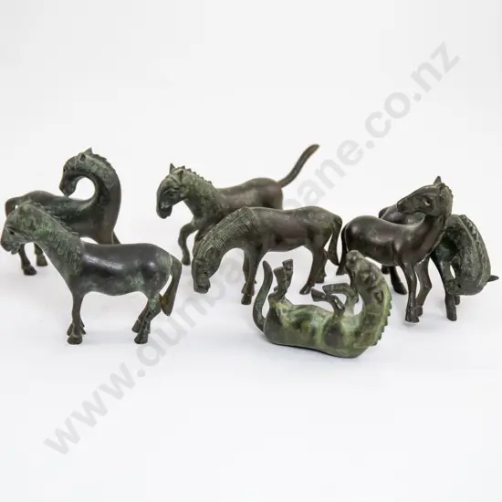 Group Of Seven Small Antique Bronze Horses