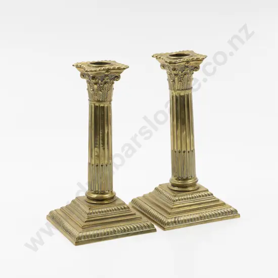 Pair Of Elegant C19th Brass Corinthian Column Candlesticks