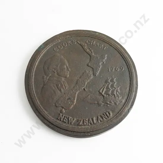 Solid Bronze Circular Cooks Chart New Zealand 1769 Plaque