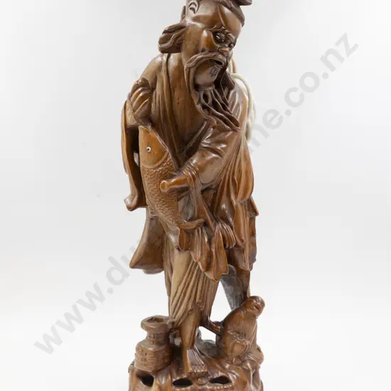 Antique Chinese Hardwood Lamp Of Shou Lao