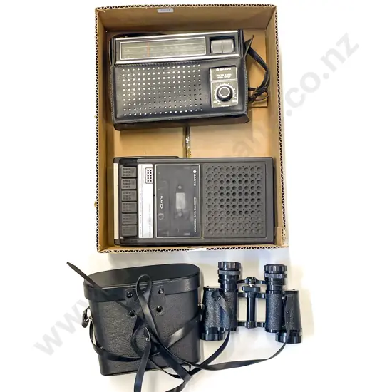 Cased Binoculars together with Vintage Radio etc.