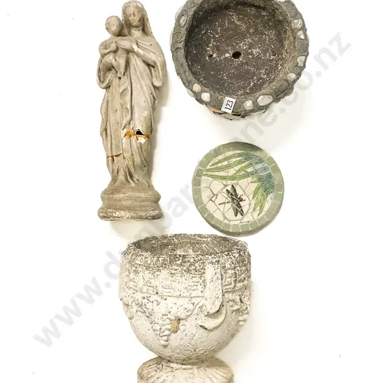 Two Concrete Garden Vases together with Figure and Other