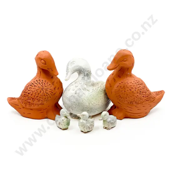 M.J.P Made Glazed Pottery Duck and Three Ducklings with Two Others