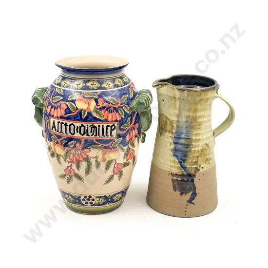 Hand Painted Vase together with Pottery Jug