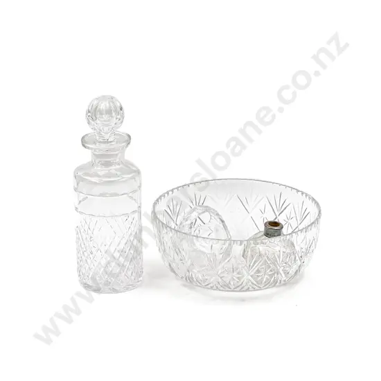 Crystal Decanter and Bowl together with Two Others